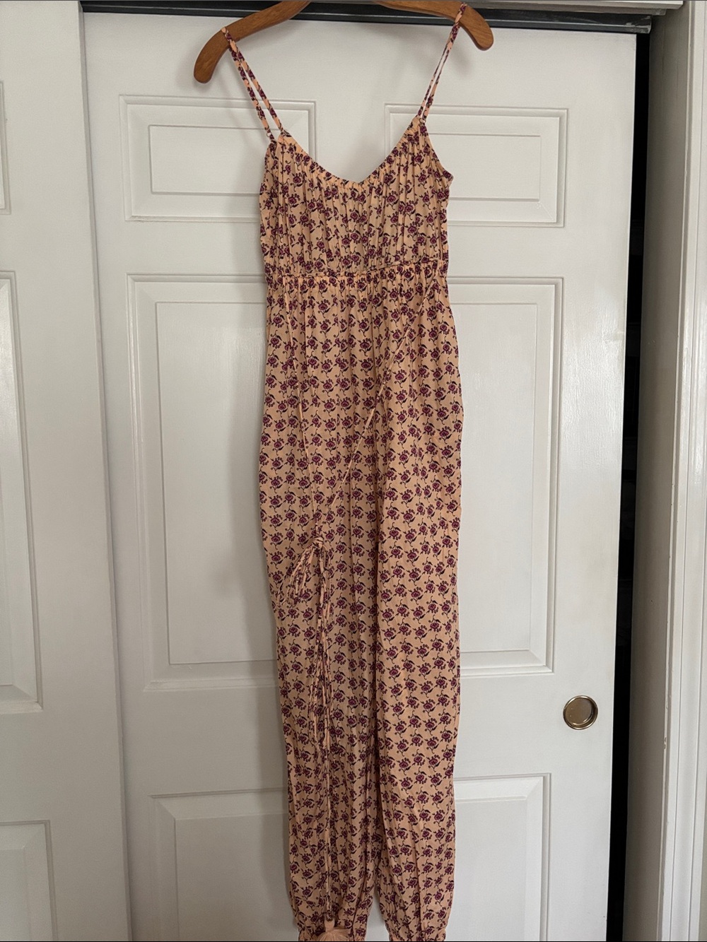 Tory Burch Block Print Spaghetti Strap Jumpsuit - Peach and Mauve